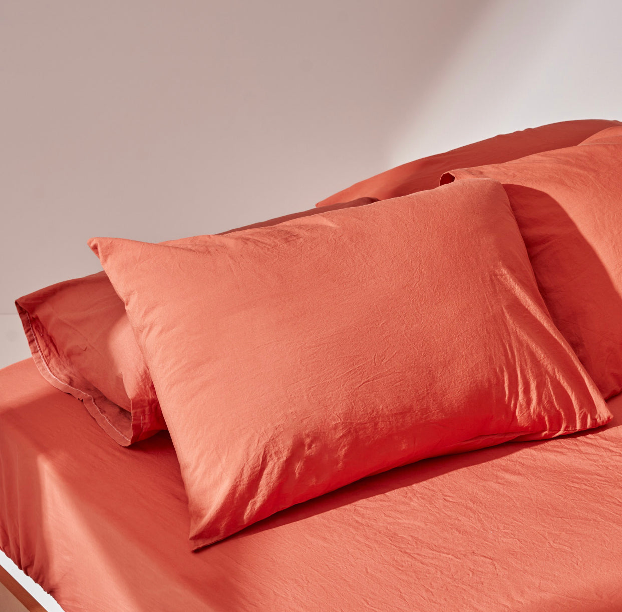 Washed Cotton Fitted Sheet set in Teracotta