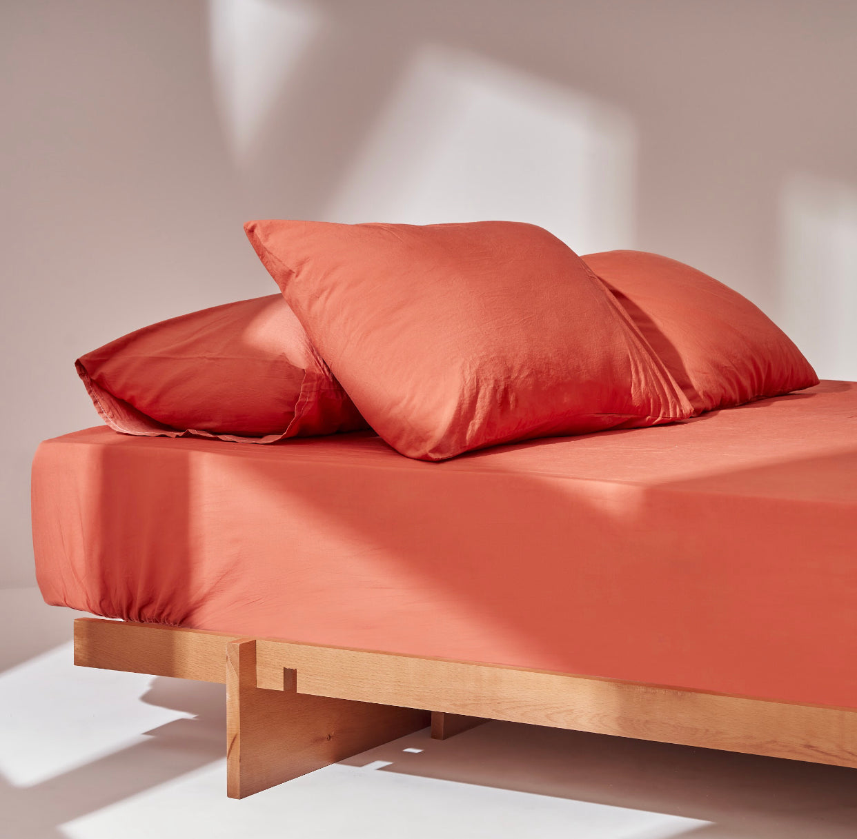 Washed Cotton Fitted Sheet set in Teracotta